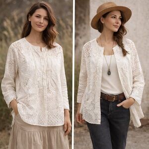 Anu by Natural Artisan Lace Crochet Boho Blouse Top Size S